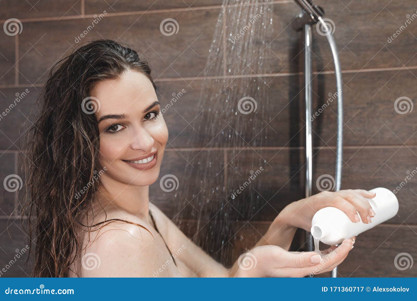 Young Beautiful Caucasian Woman Taking Shower At Home Stock Image Image Of Care Female 171360717 