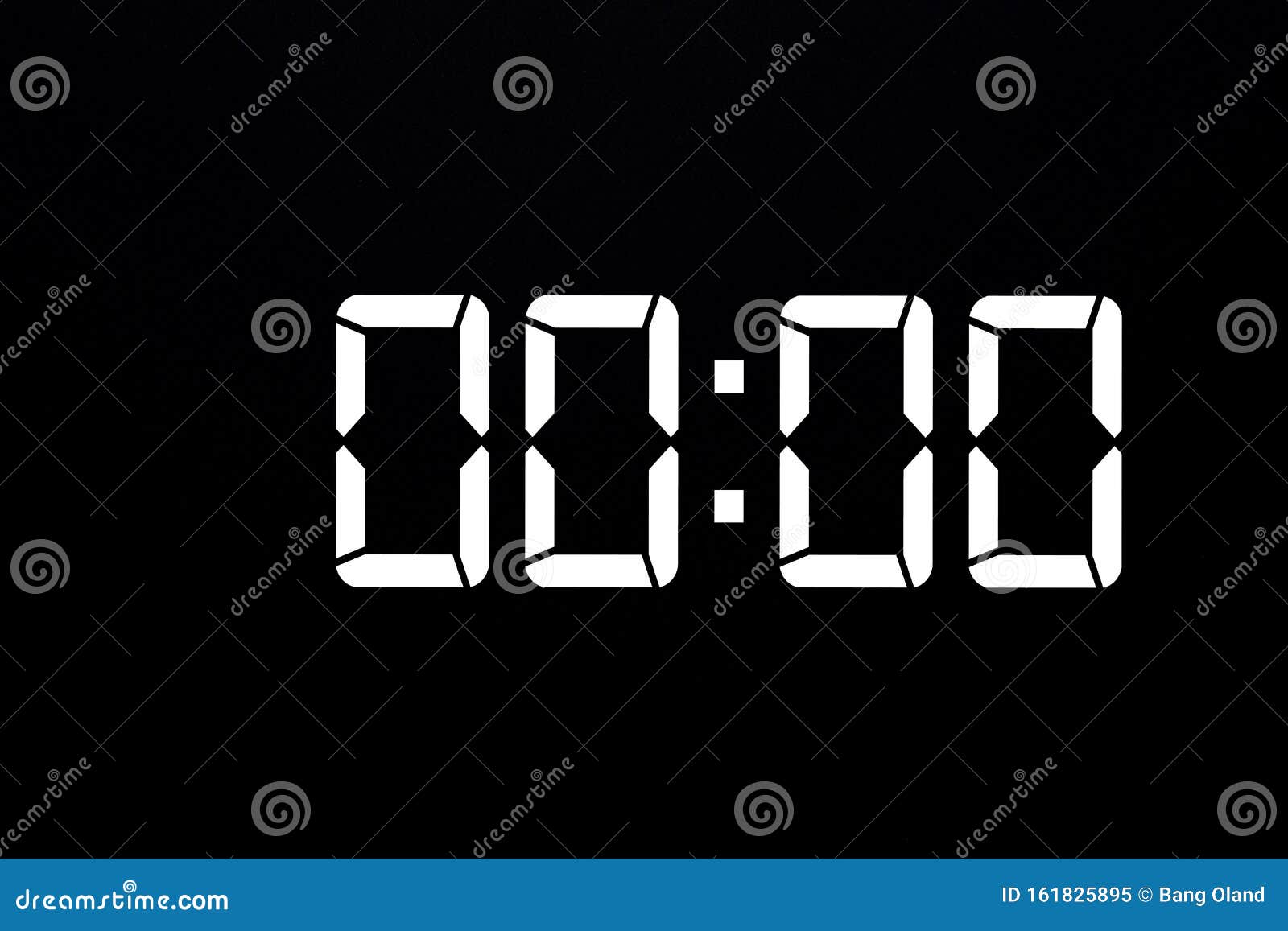 Showing Time 0000 on White Led Digital Clock Isolated Black Background