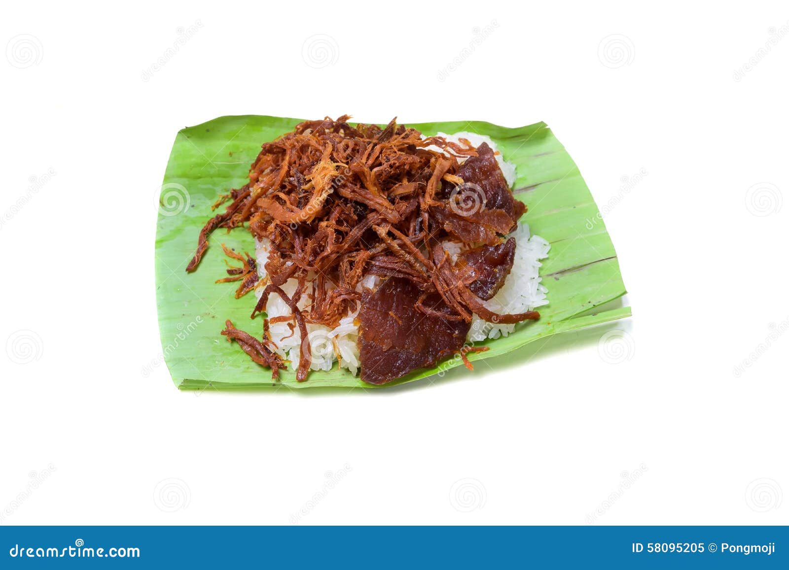 Shredded Pork with Sticky Rice Stock Image - Image of food, leaf: 58095205