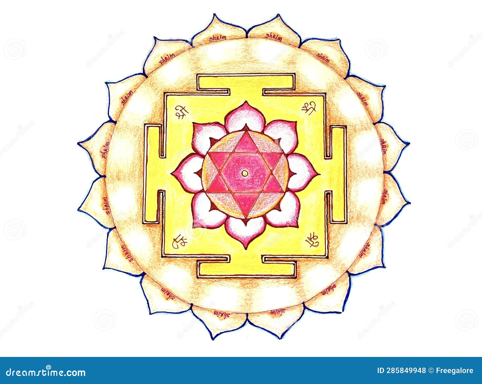 Shri Lakshmi Yantra. Hand Drawing, Colour. Breathable Yantra, Sacred