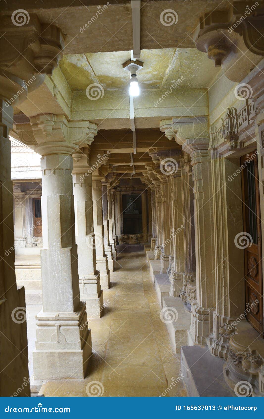 shri mahaveer jain temple, circumambulation passage around sanctum sanctorum, inside golden fort, jaisalmer, rajasthan, india
