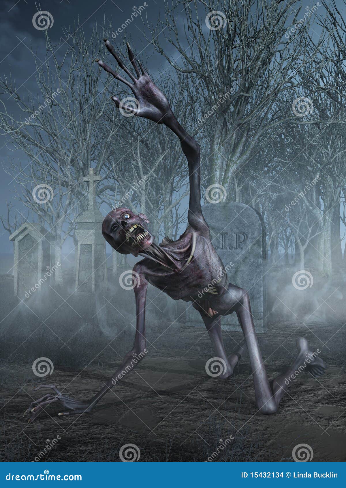 Shrieking Zombie In A Graveyard Stock Illustration - Illustration of