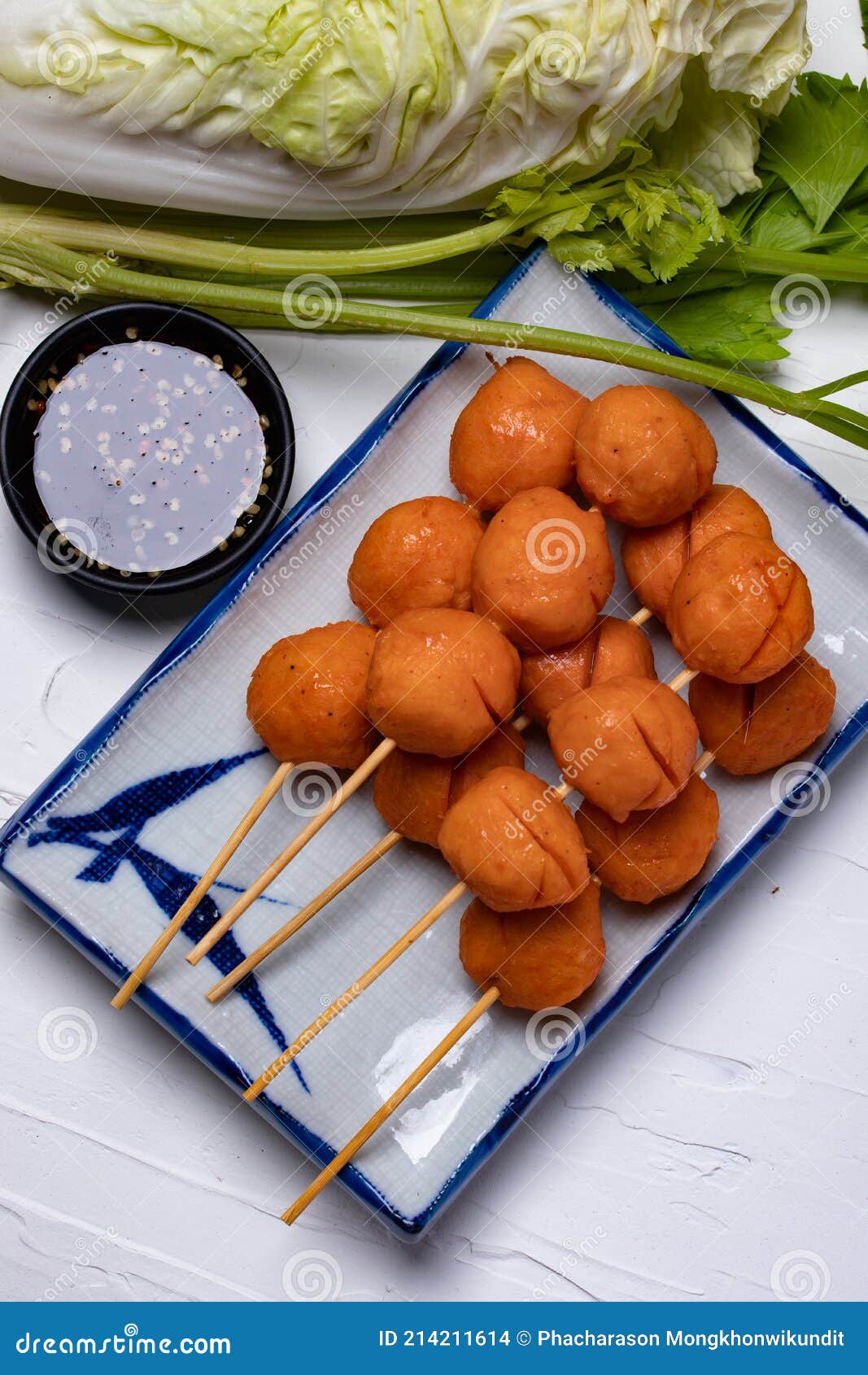Shrimp Balls with Dipping Sauce and Vegetables Stock Photo Image of