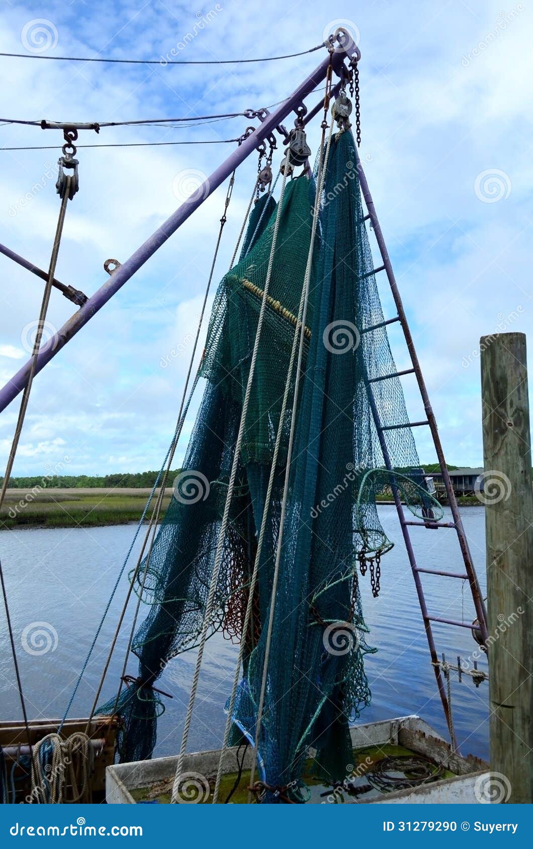 shrimp boat fish nets trawler stock photo - image of