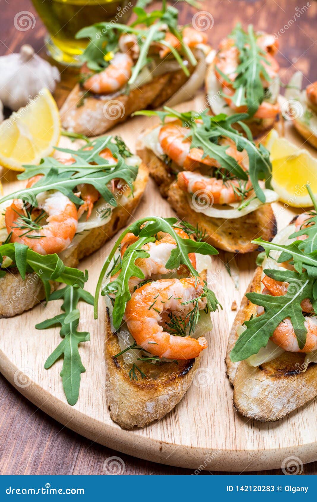 Shrimp Bruschettas with Fennel Salad Stock Image - Image of bread ...