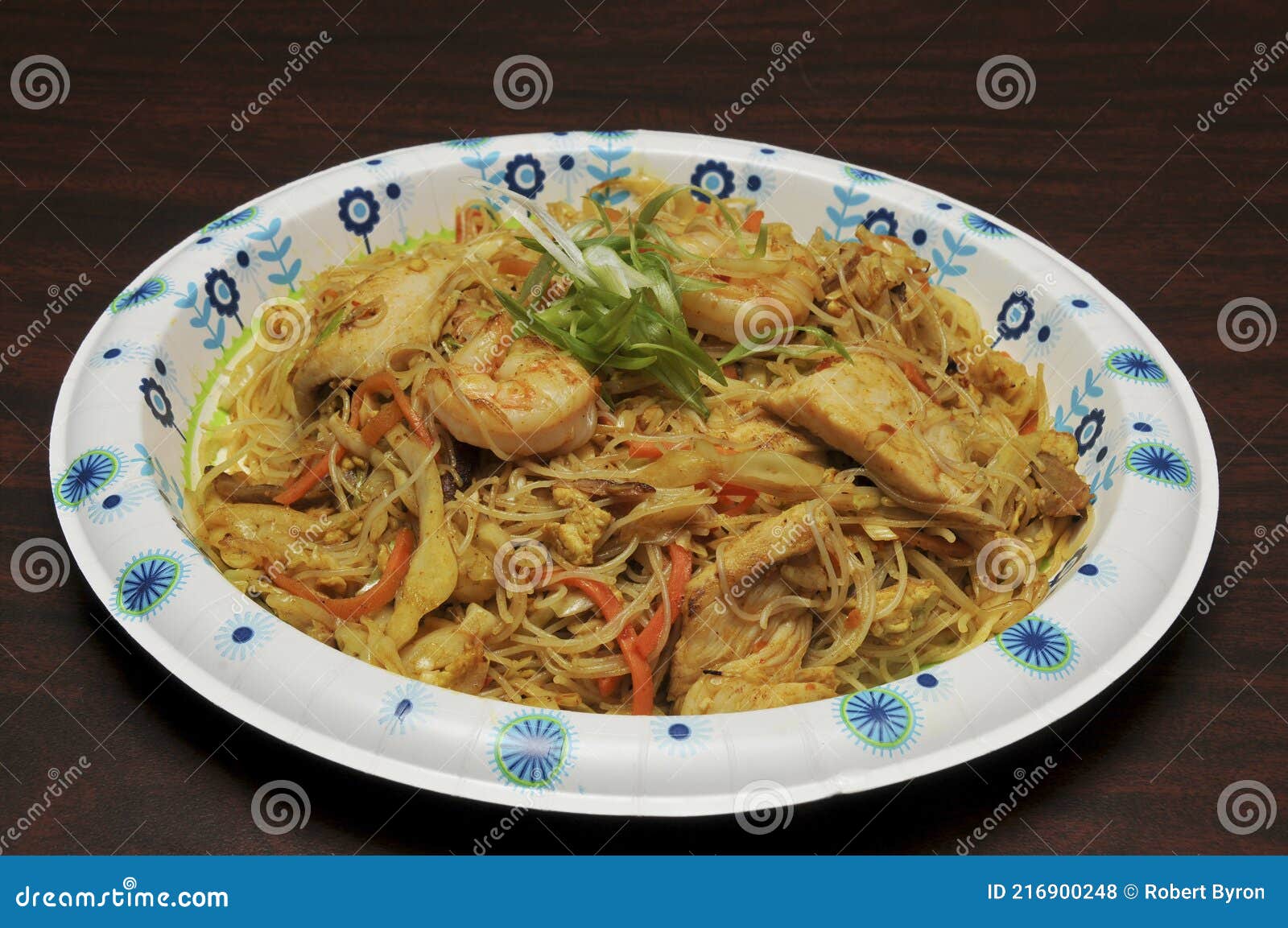 Shrimp and Chicken Fried Rice Noodles Stock Photo - Image of away