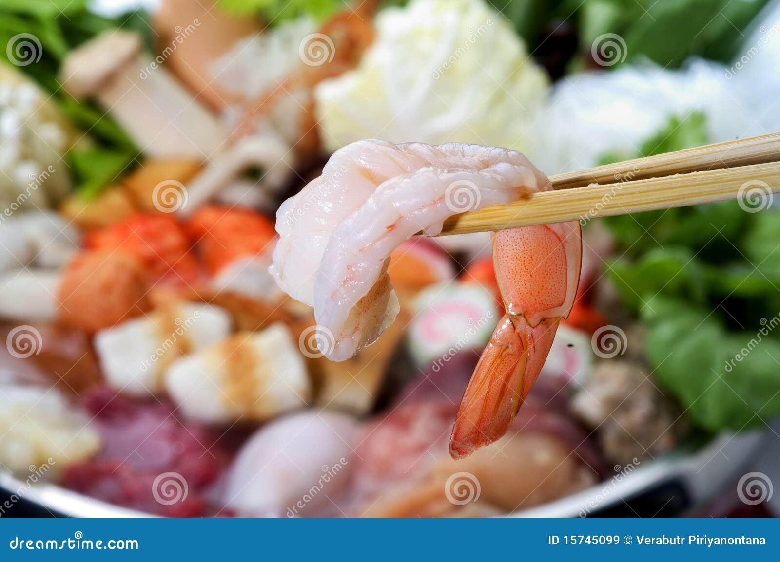 shrimp with chopsticks