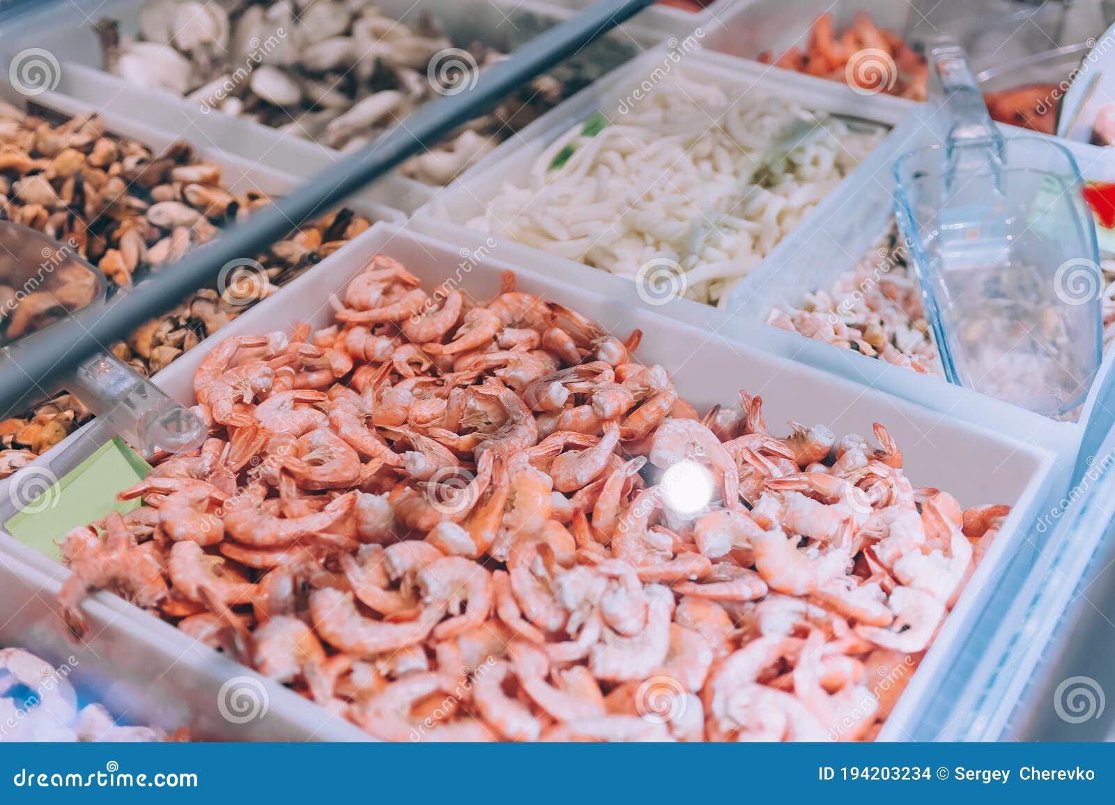 Shrimp in the Fridge at the Supermarket Stock Photo Image of market