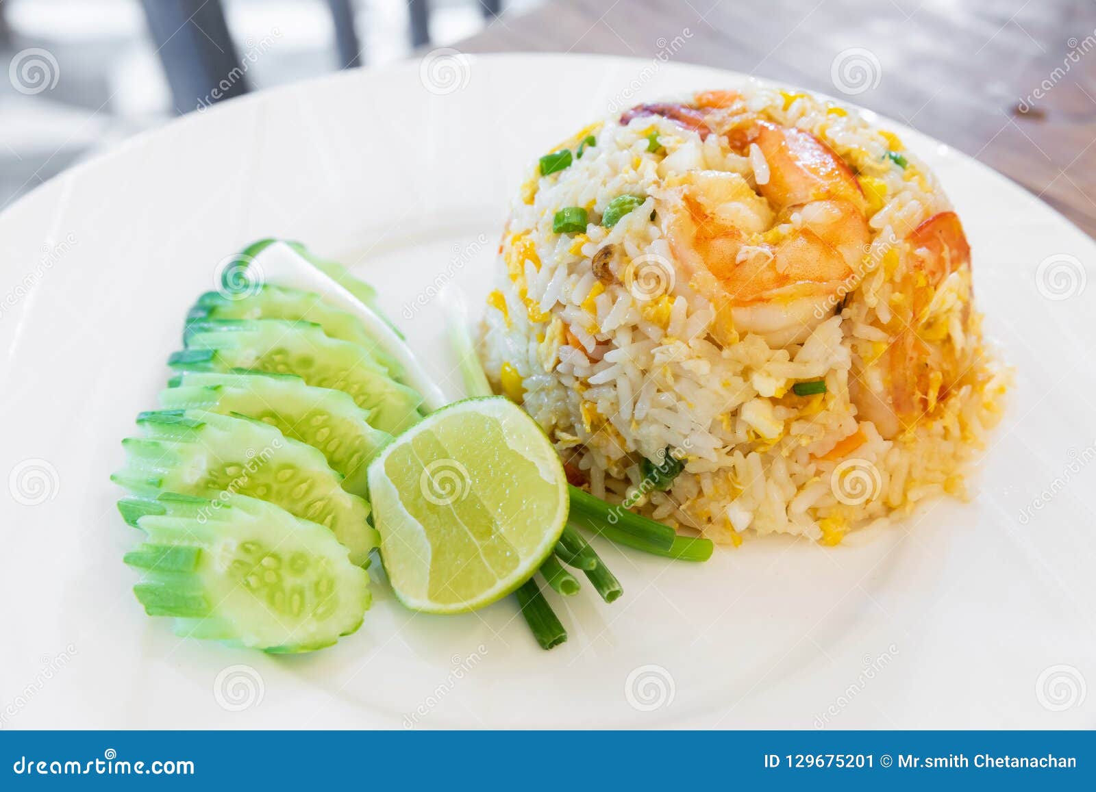 Shrimp fried rice with egg stock image. Image of dinner - 129675201