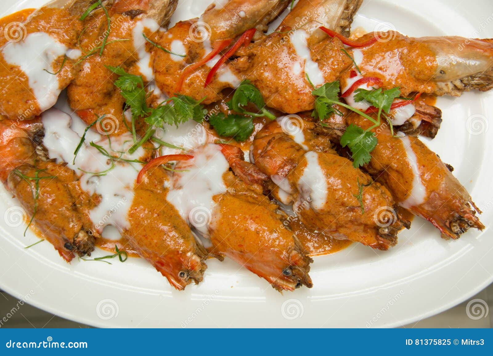 Shrimp Fried in a Spicy Coconut Sauce Stock Image Image of