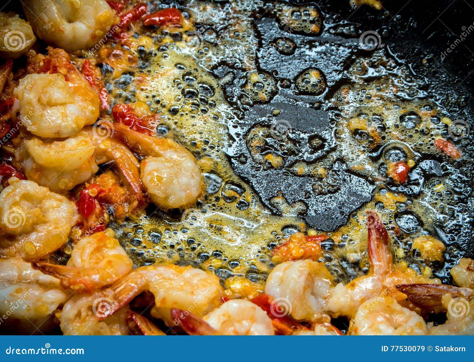 Shrimp, Garlic and Chilli Fried in a Pan Stock Image Image of fried