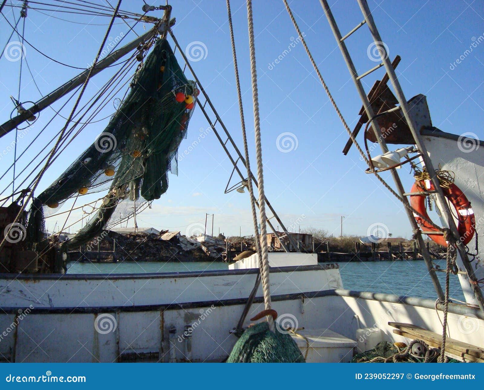 Shrimp Nets at Dusk stock image. Image of nets, schooner - 239052297