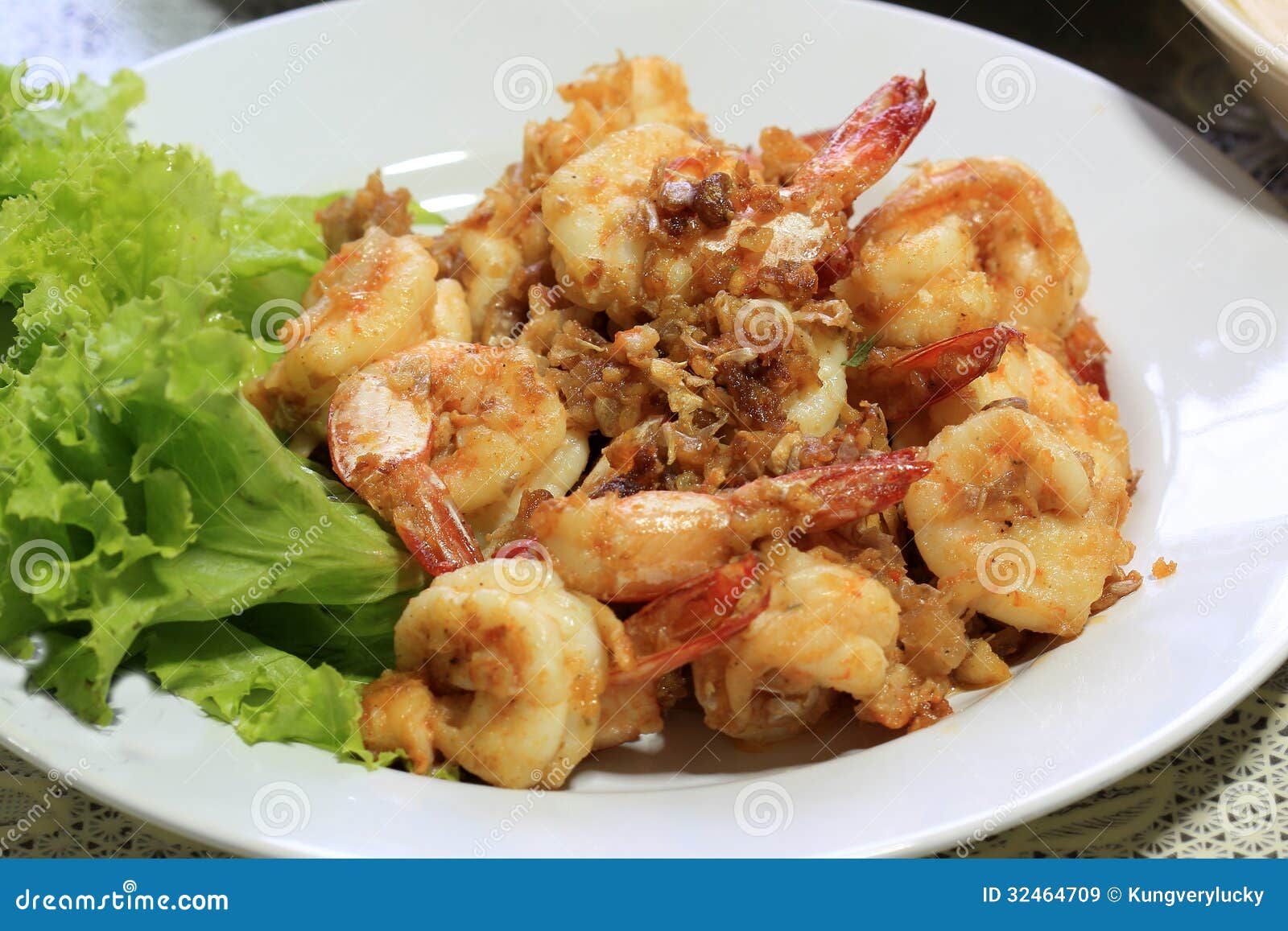 Shrimp With Pepper And Garlic In Thai Style Dish Royalty Free Stock