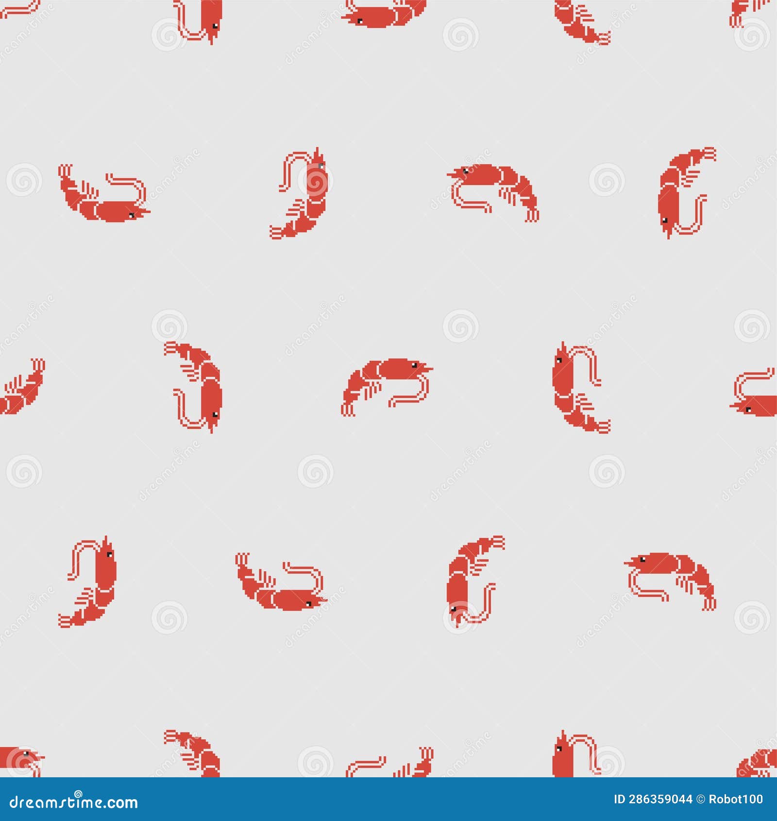 Shrimp Pixel Art Pattern Seamless. Sea Shrimp 8 Bit Background Stock