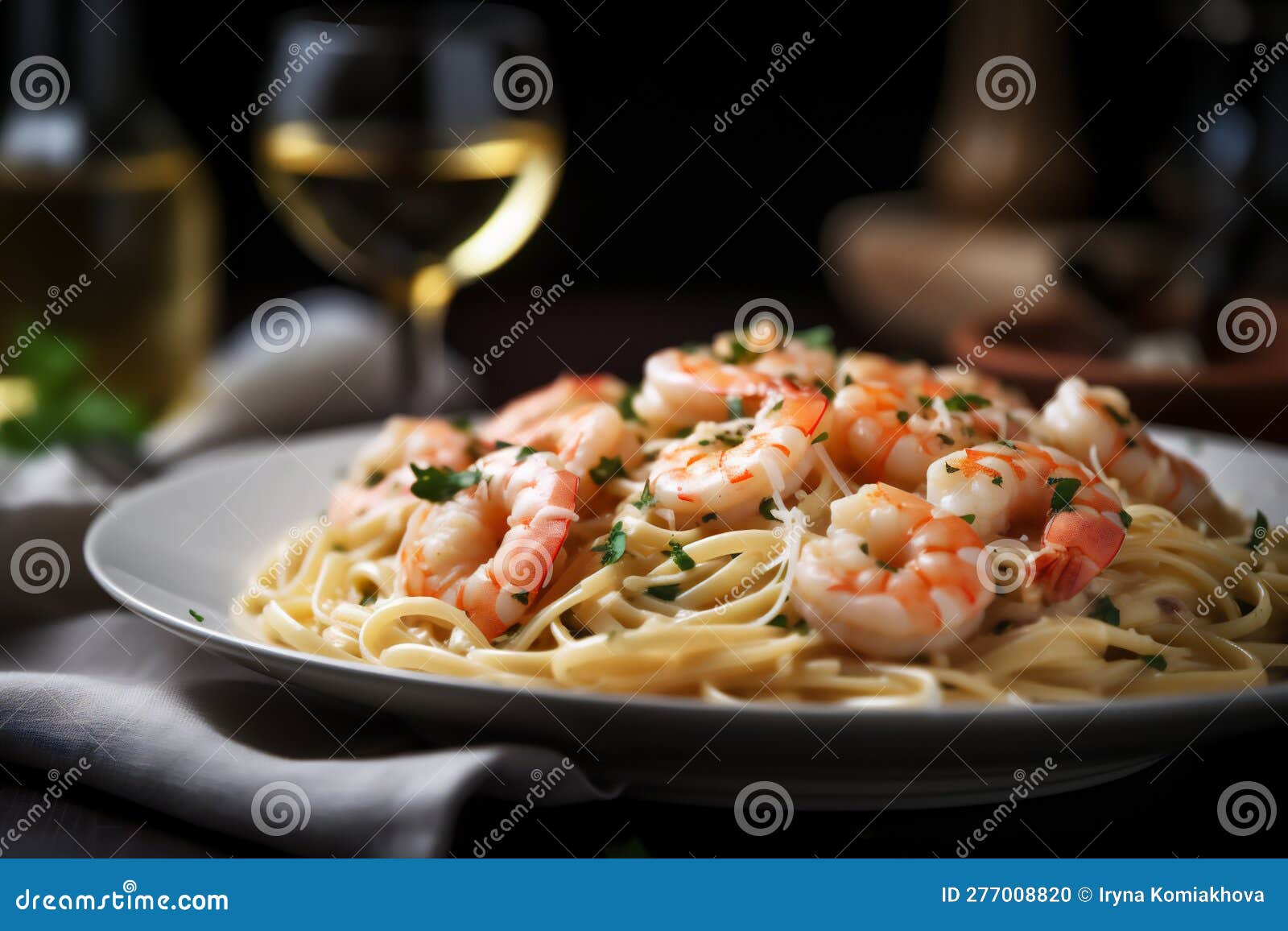 Shrimp Scampi in a Garlic Butter Sauce, Generativ Ai Stock Photo