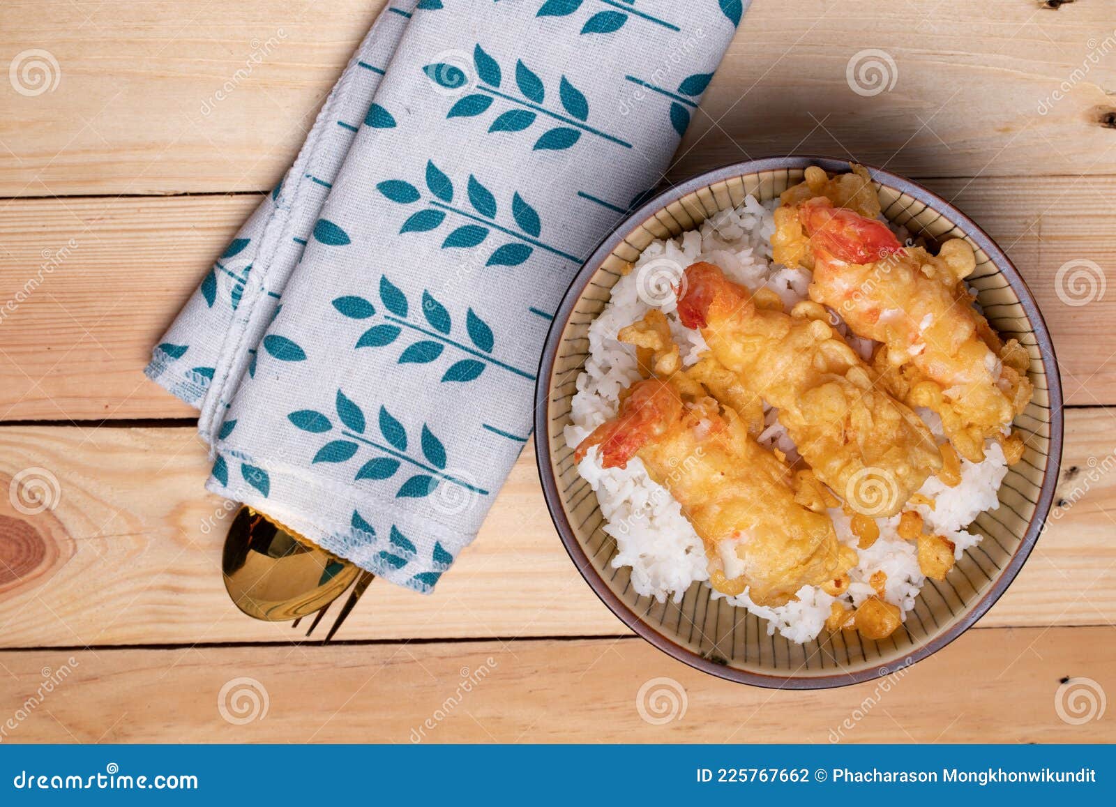 Shrimp Tempura in a Bowl with Steamed Rice Stock Photo Image of deliciously, crunchy 225767662