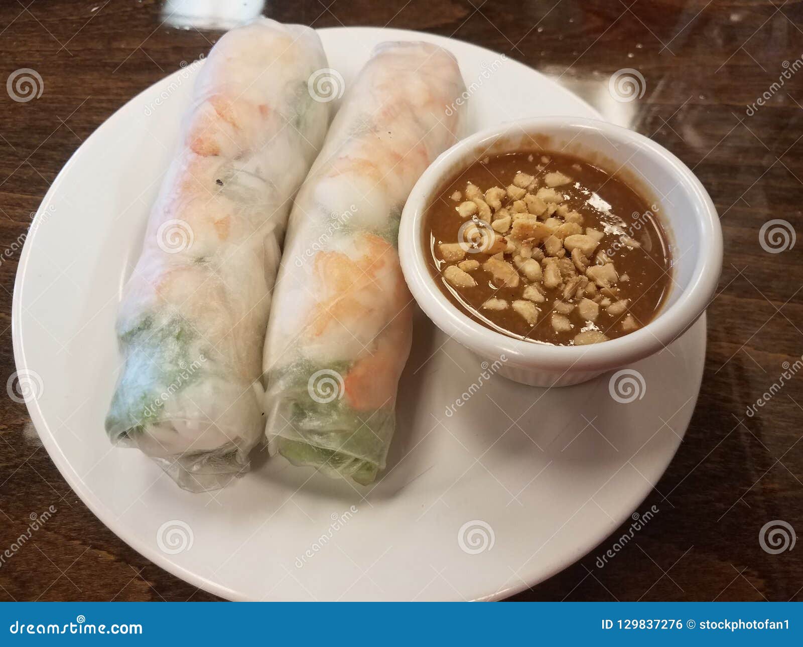 Shrimp and Vegetable Rolls in Rice Paper Wrap with Peanut Sauce Stock
