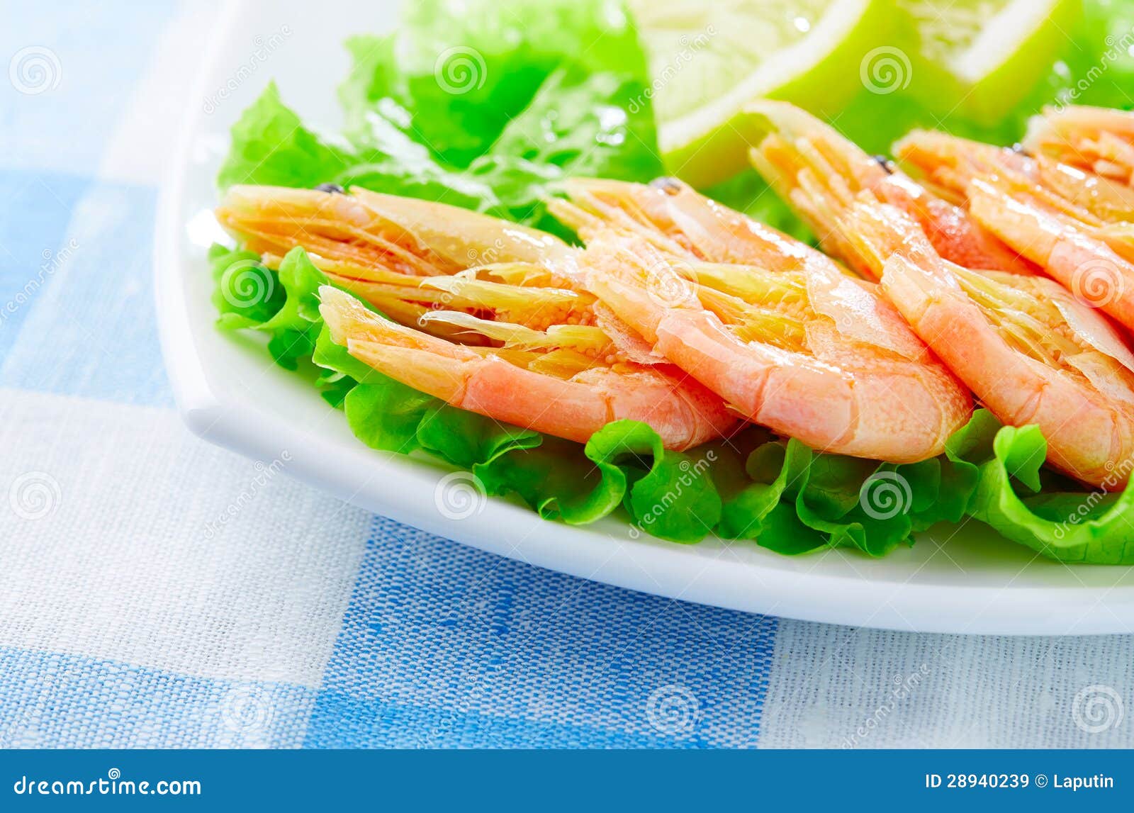 Shrimps and salad on a plate
