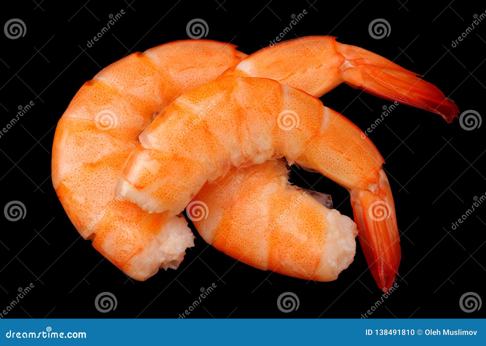 Shrimps Isolated on a Back Background. Top View Stock Photo - Image of ...