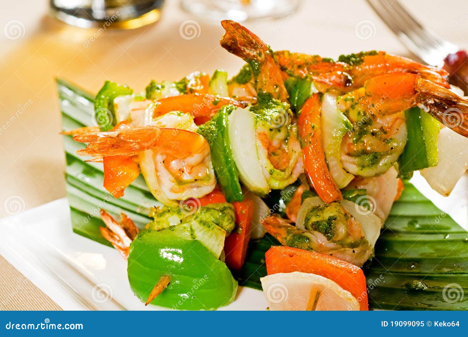 Shrimps and Vegetables Skewers Stock Image Image of barbecue