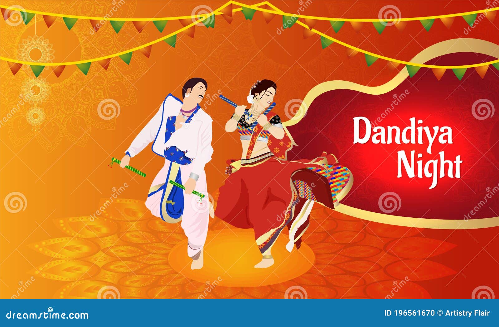 Shubh Navratri Background Design with Couple Dancing in Garba ...