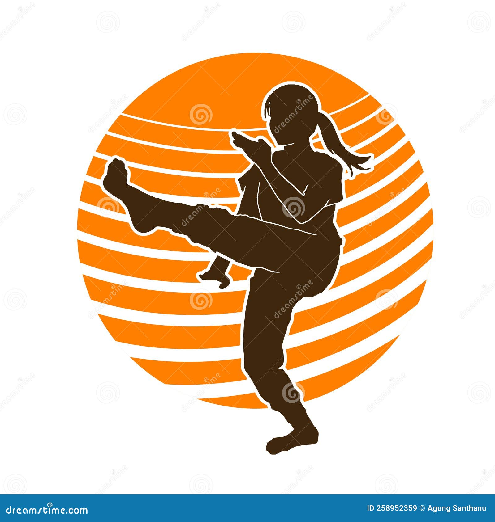 Youth Exercising Kickboxing Vector Silhouette Stock Vector