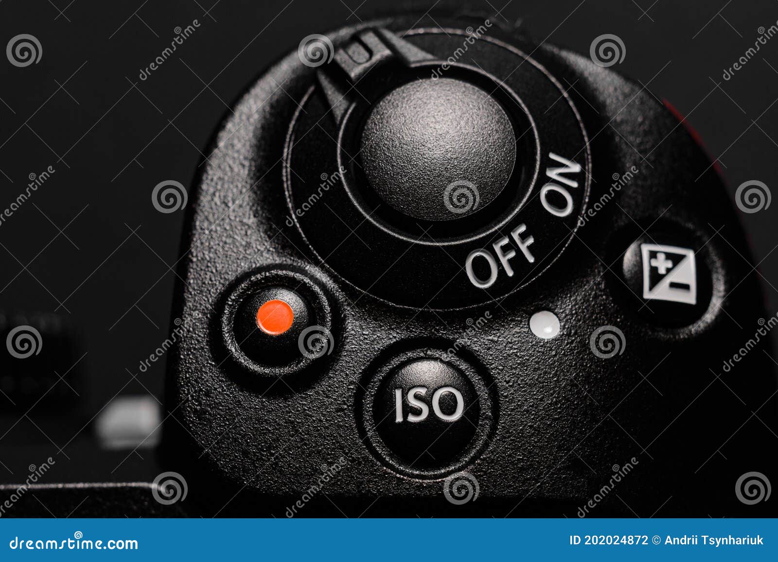 Shutter button and camera power button close up, rear view of the camera 2021