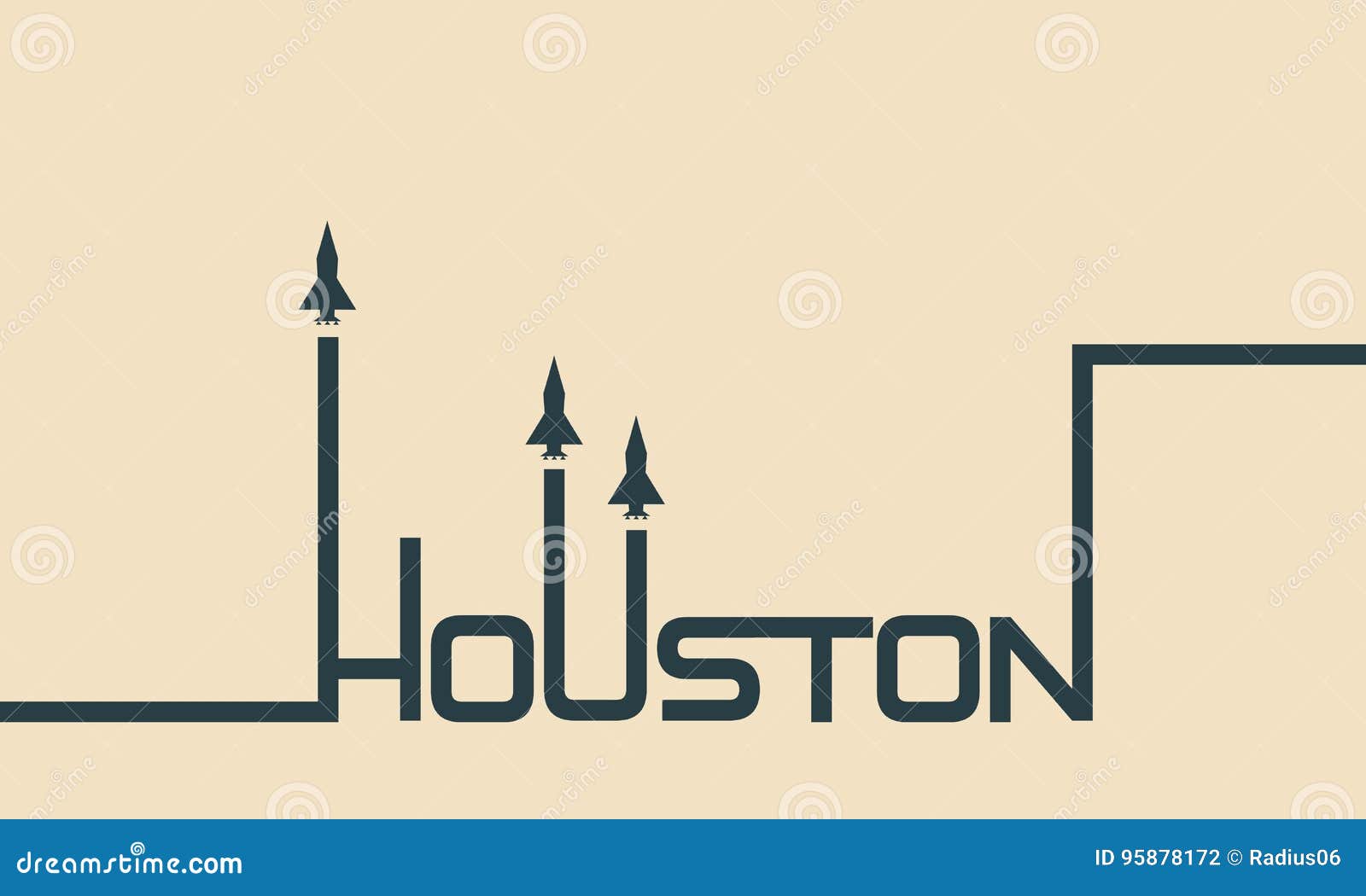 Shuttle Launch To Cosmos. Houston Word Stock Vector Illustration of space, sign 95878172