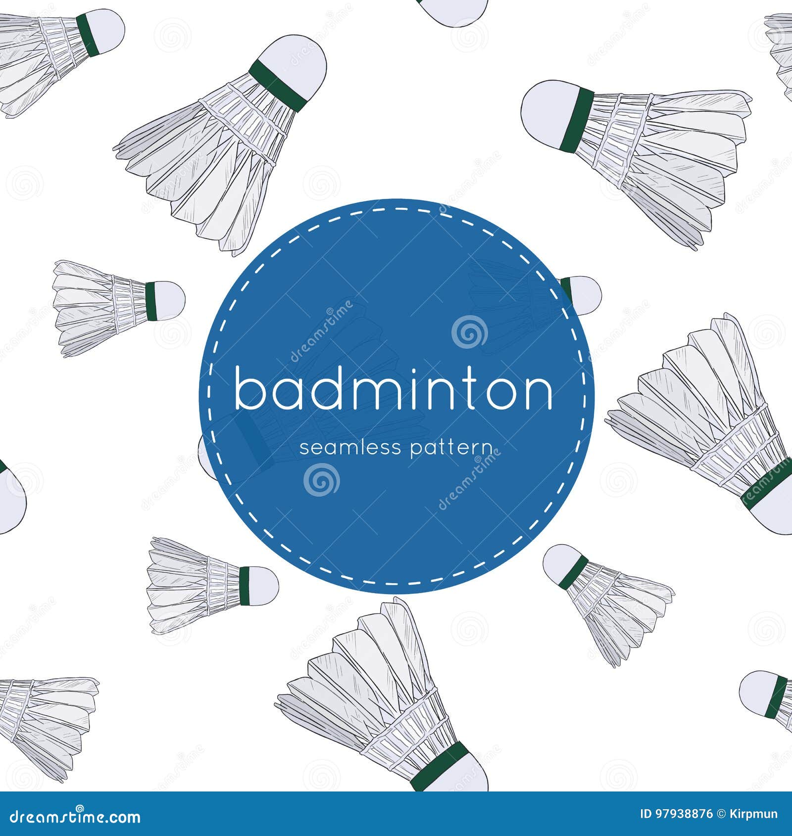 Shuttlecocks Badminton Concept Hand Drawn Seamless Pattern Vector