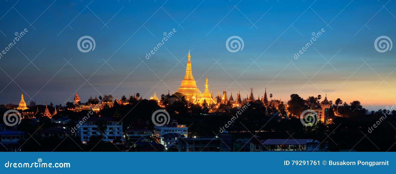 shwedagon pagoda at dusk, yangon