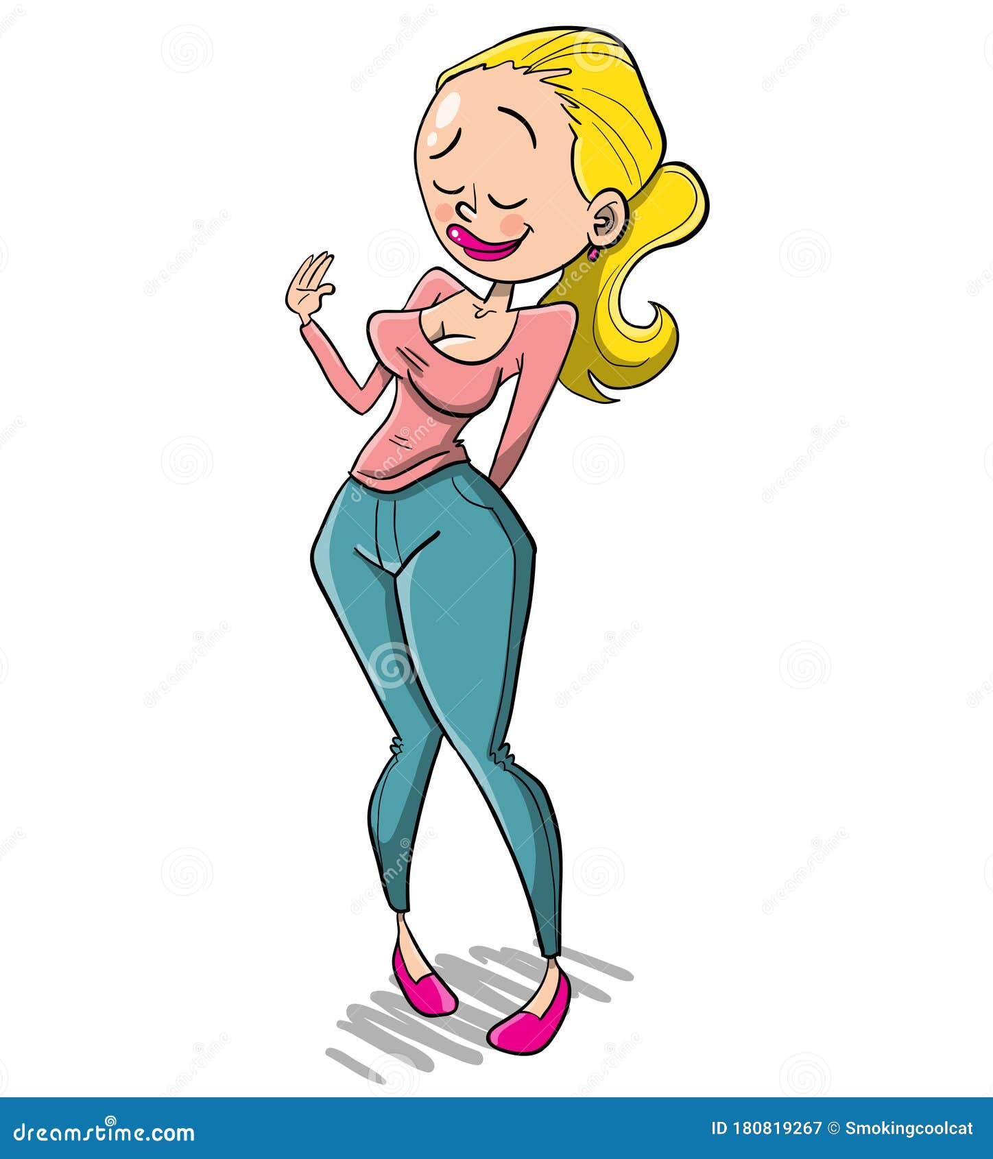 Clipart of a Cartoon Bashful Shy Blond White Girl 