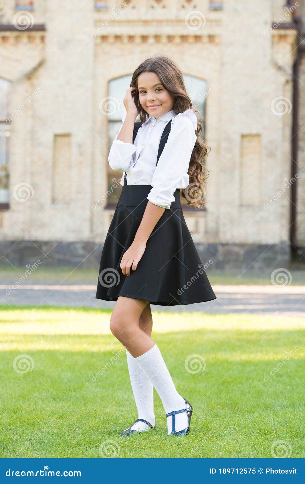 Shy and Charming. Happy Childrens Day. Elegant Look of Schoolgirl. Kid ...