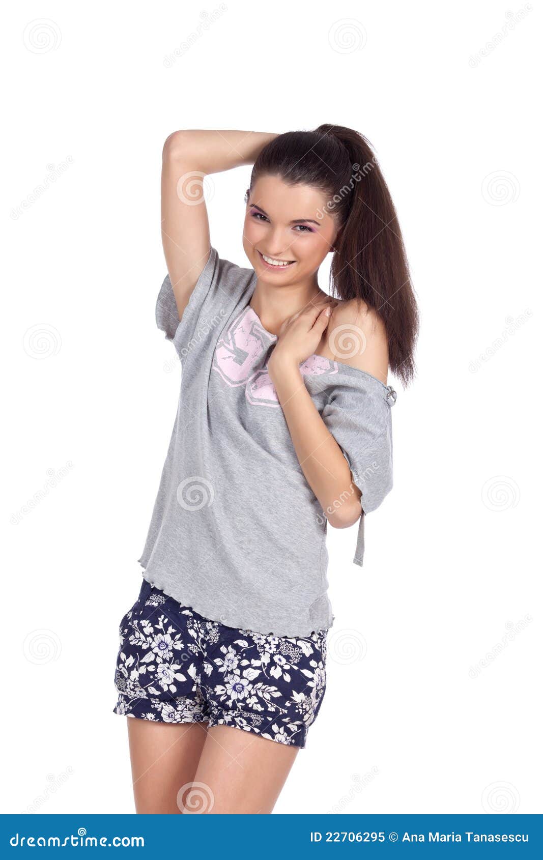 Shy Fashion Model Smiling Stock Image Image Of Grey 22706295