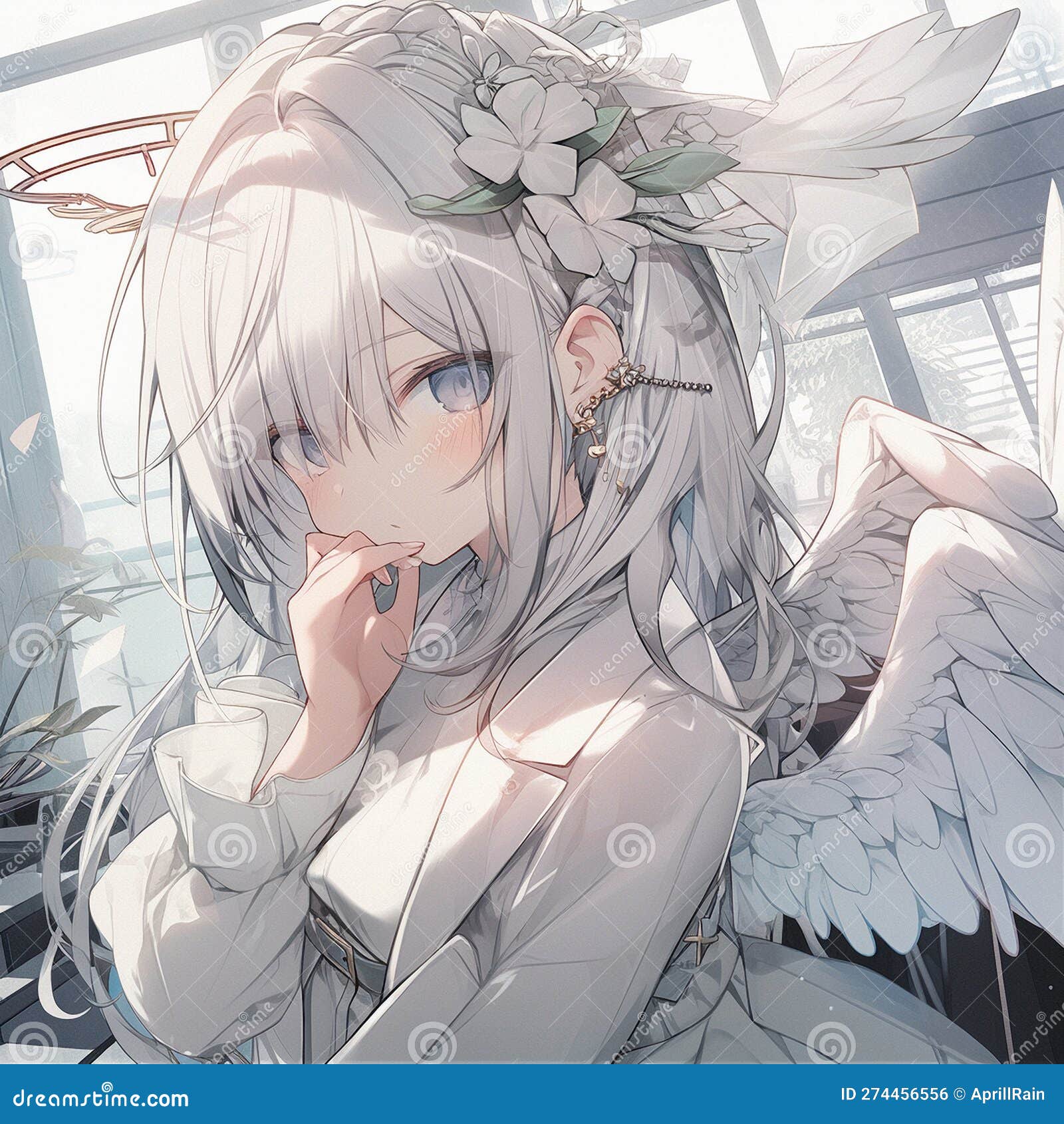 Anime Angel Girl Render white haired female anime character with wings  transparent background PNG clipart  HiClipart