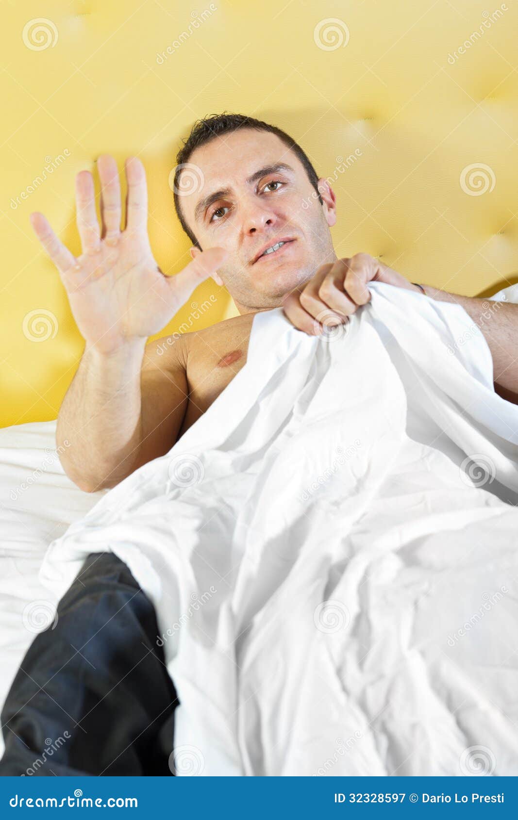 Shy Man Stock Image Image Of Adult Happy Bedroom Hide 32328597