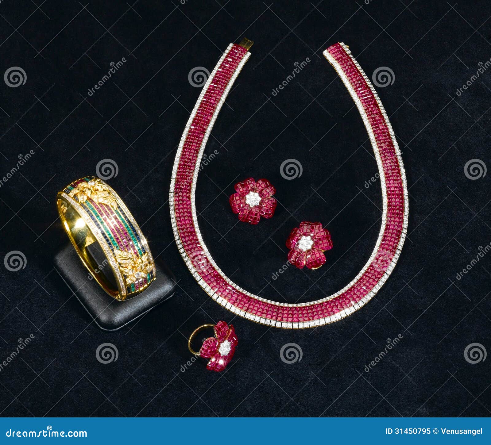 the siam ruby bracelet, necklace, ring and earring