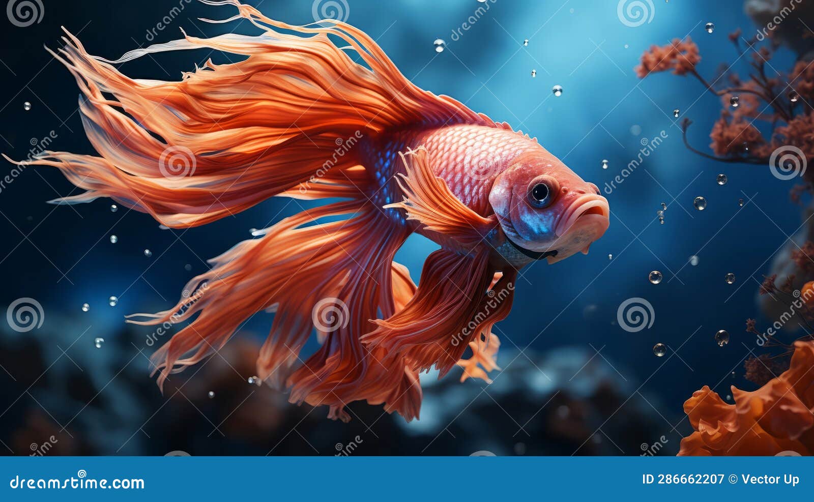 Siamese Fighting Fish Swimming Underwater. Generative AI. Stock Image