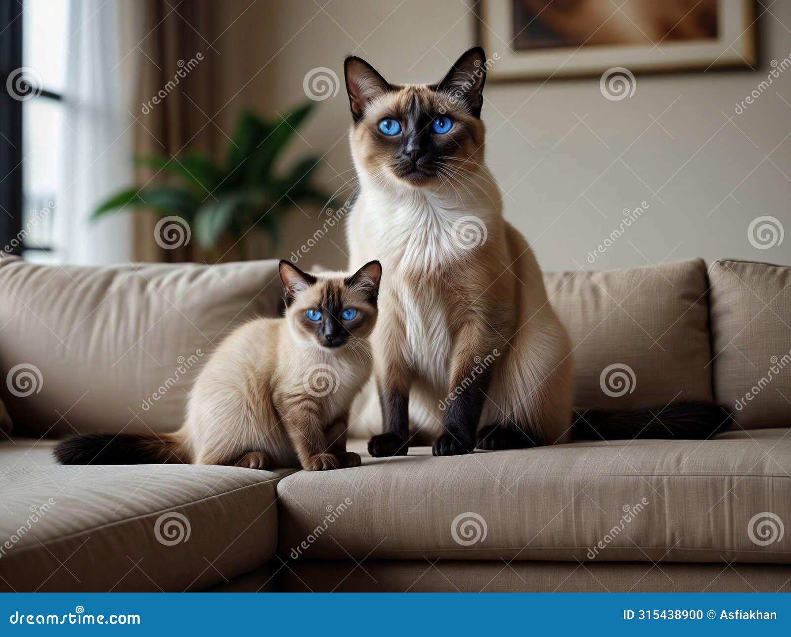 a siamese purebred cat and kitten kitty sit side by side