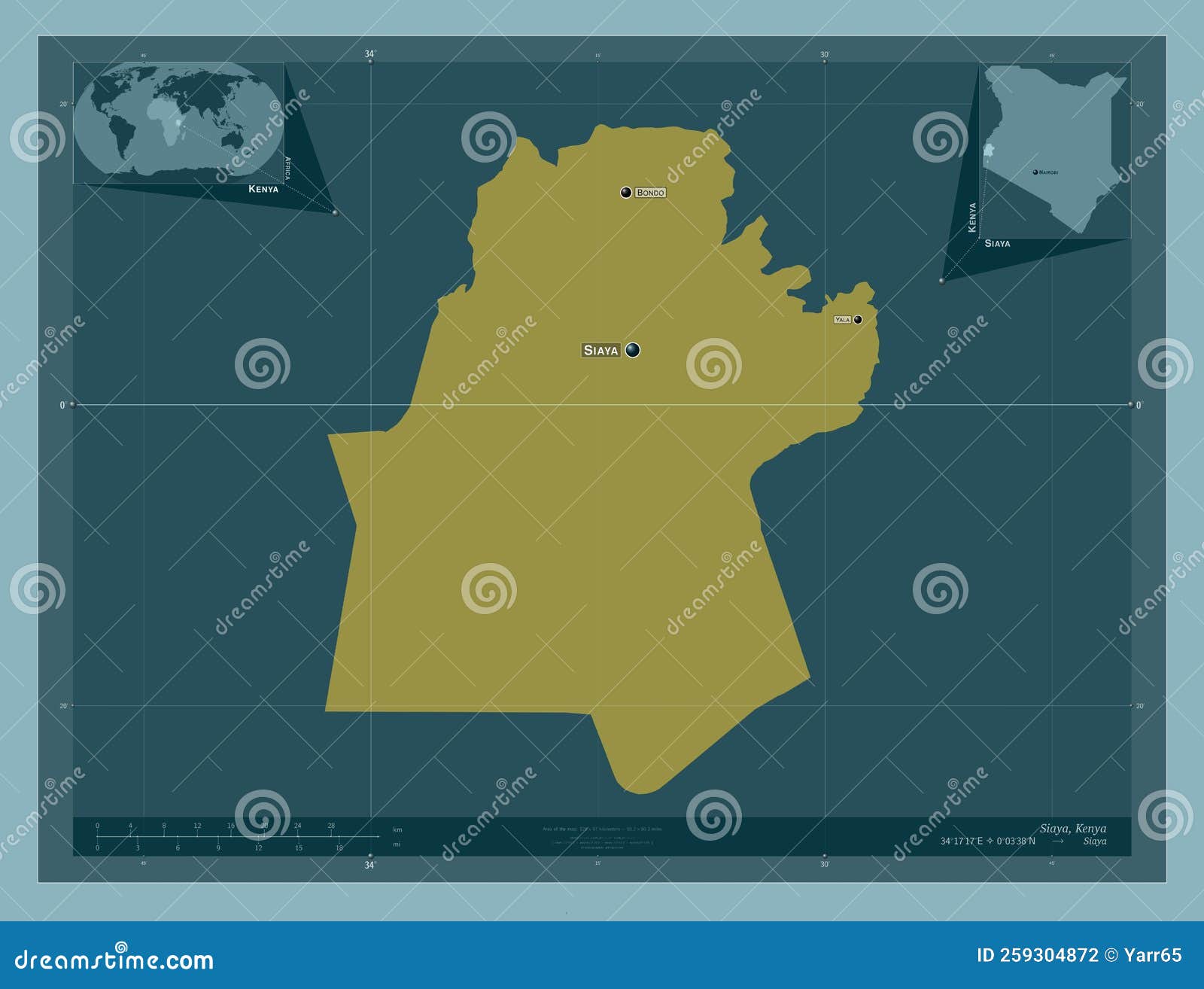 Siaya, Kenya. Solid. Labelled Points of Cities Stock Illustration