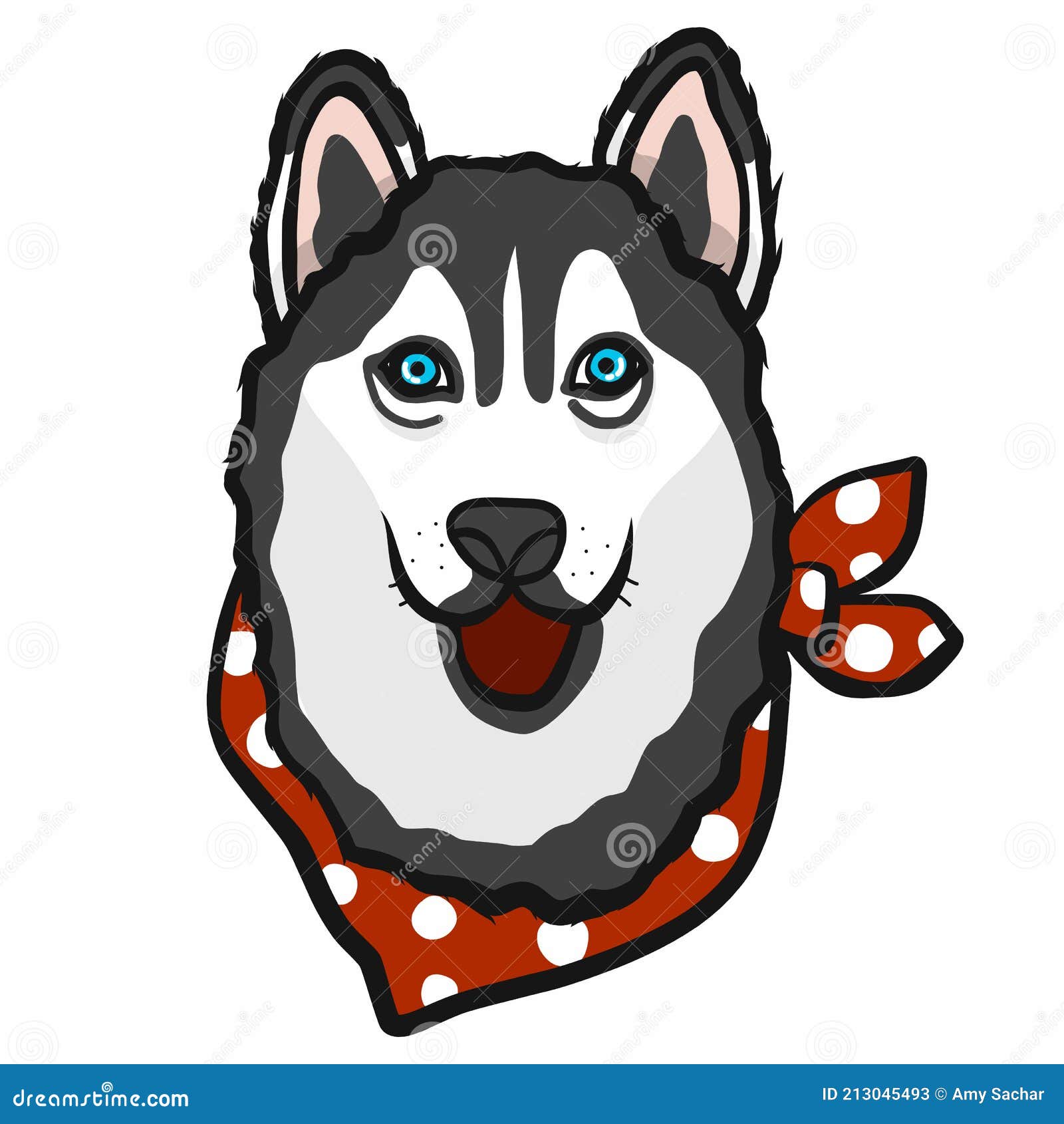 Siberian Husky Perro Cara Dibujos Animados Vector Ilustración del Vector -  Ilustración de azul, hermoso: 213045493