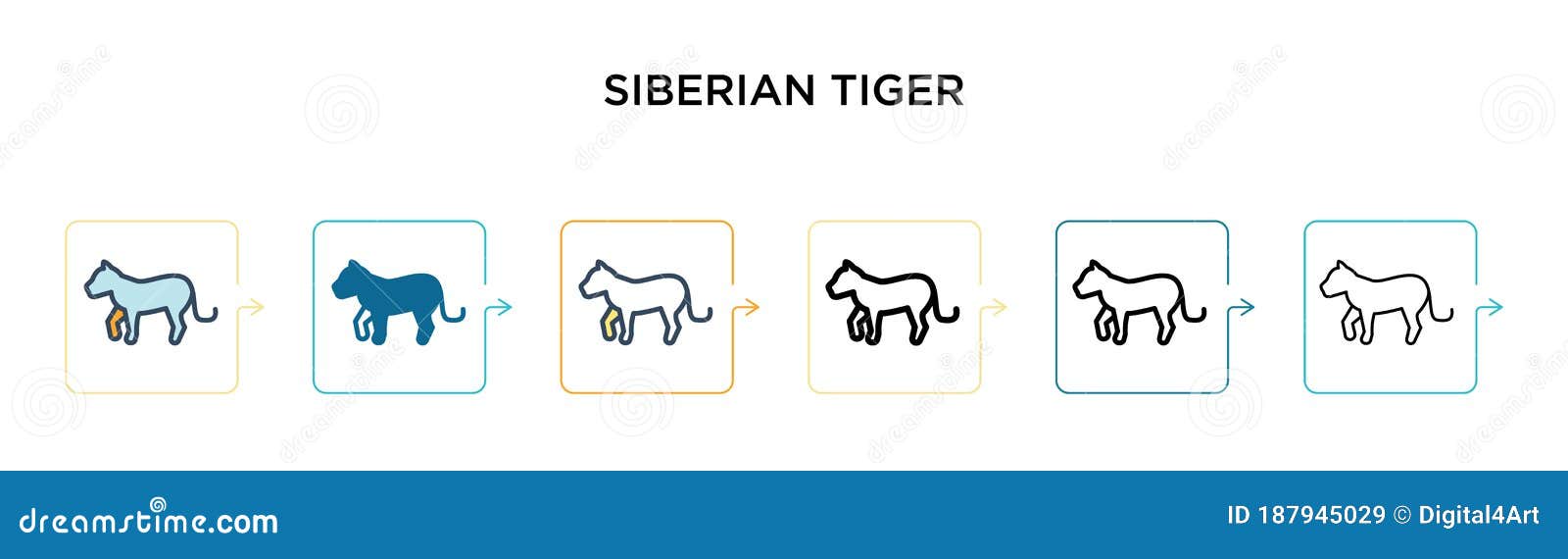 siberian tiger  icon in 6 different modern styles. black, two colored siberian tiger icons ed in filled, outline, line