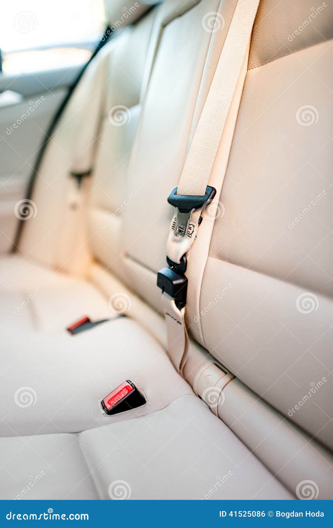 Sicherheitsgurt Auf Hinterem Sitz Des Modernen Autos Mit Beige Ledernem  Innenraum Stockfoto - Bild von verlegenheit, befestigung: 41525086