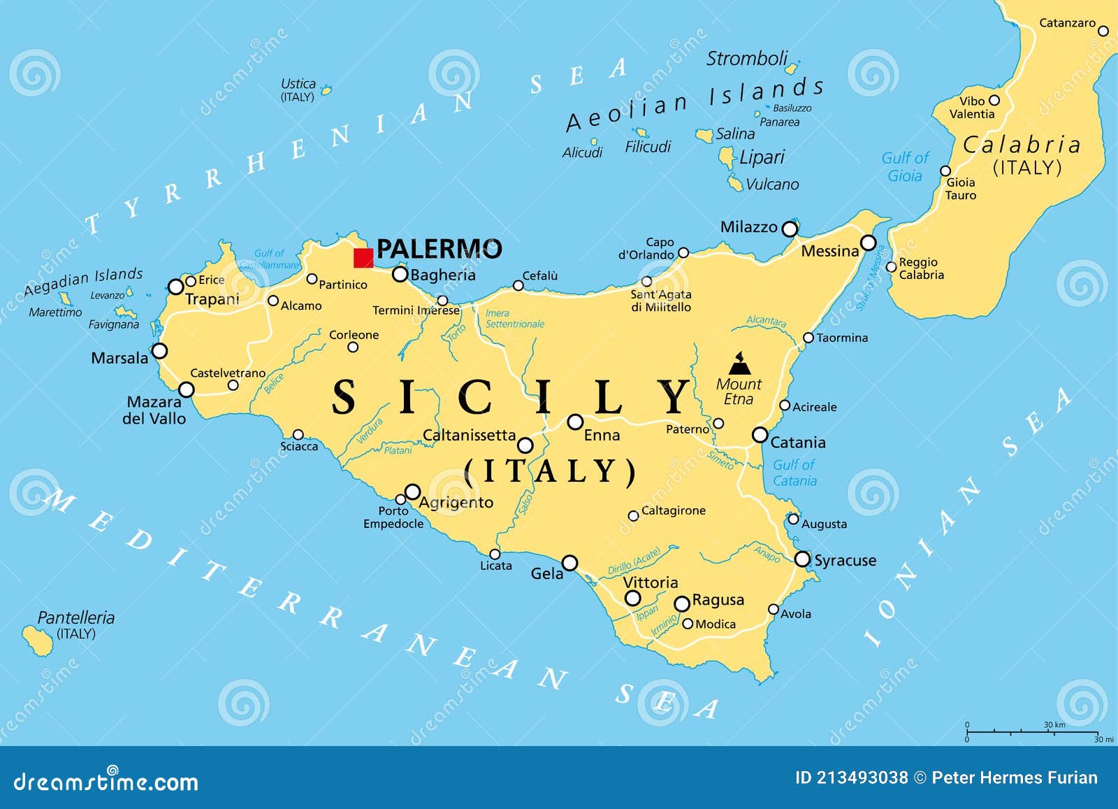 Sicilië Autonome Regio Italië Politieke Kaart Vector Illustratie - Illustration Of Autonoom, Eilanden: 213493038