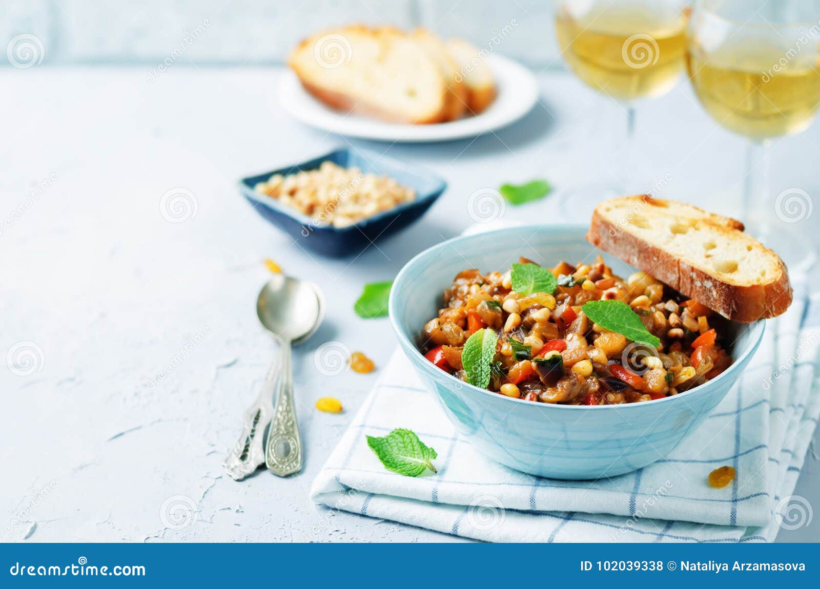 Sicilian Eggplant Pine Nuts Caponata Stock Photo Image of closeup