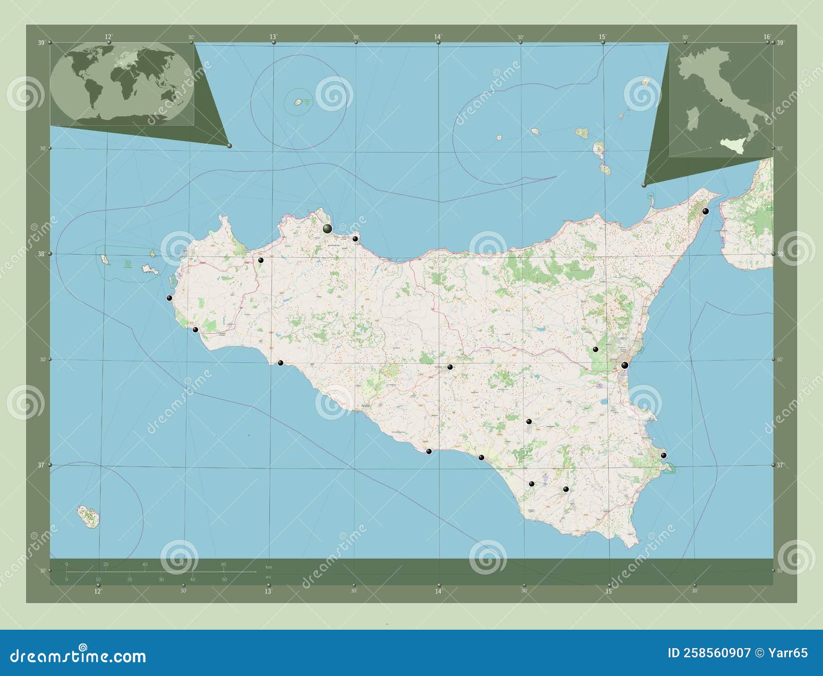 Sicily, Italy. OSM. Major Cities Stock Illustration - Illustration of