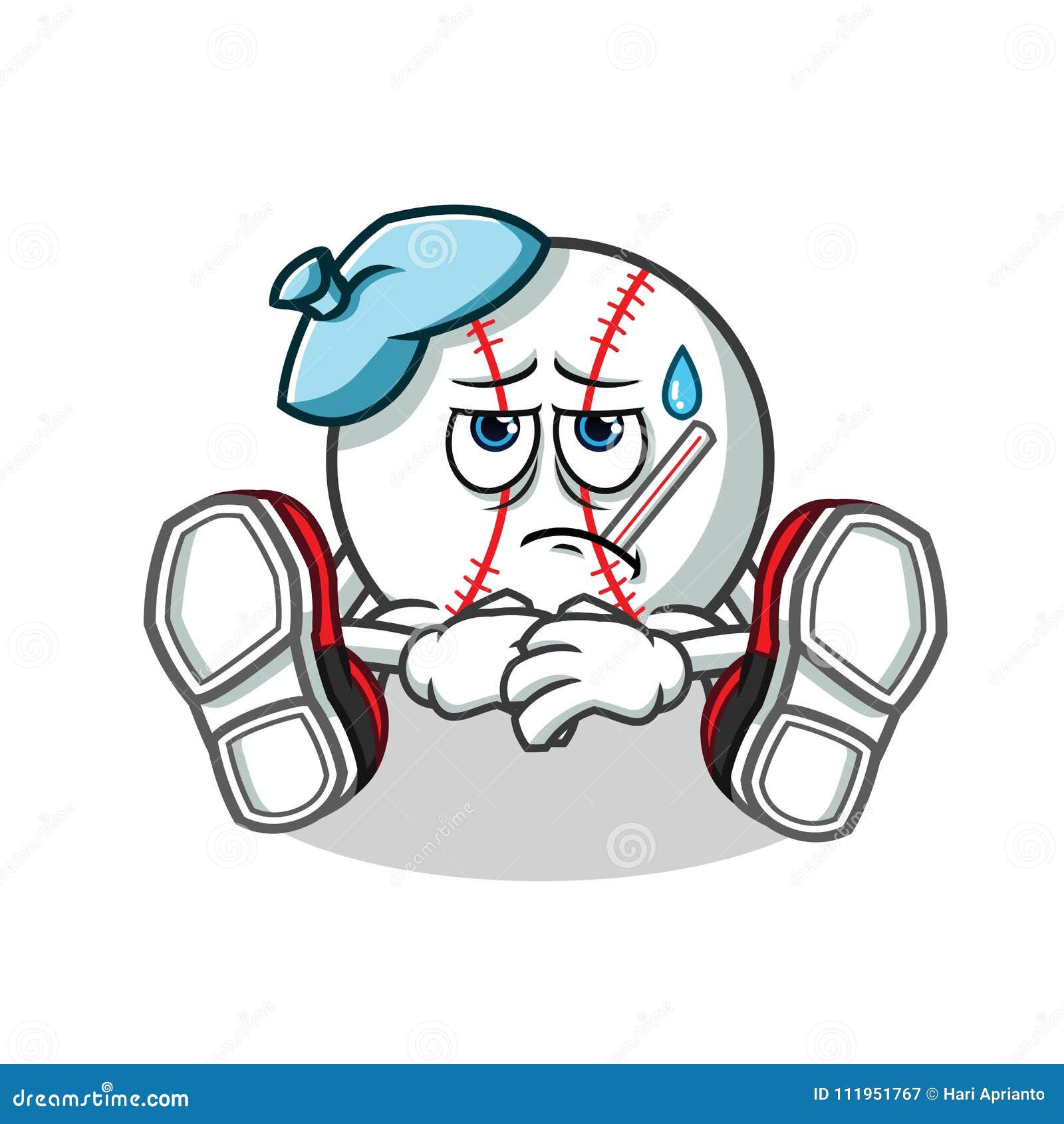 Sick Baseball Mascot Vector Cartoon Illustration Stock Vector