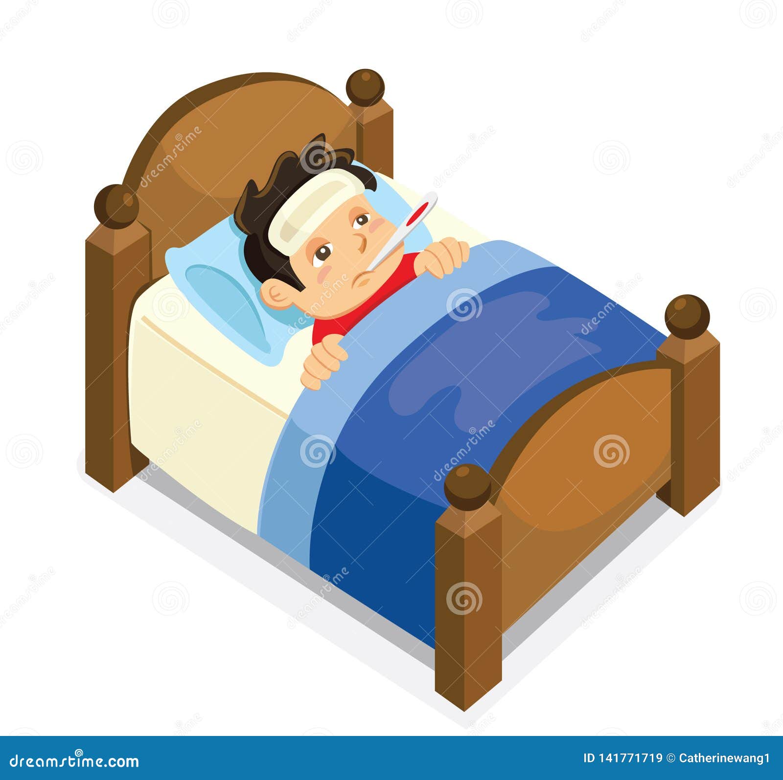 Sick Boy in Bed Vector Illustration Stock Vector - Illustration of  background, child: 141771719