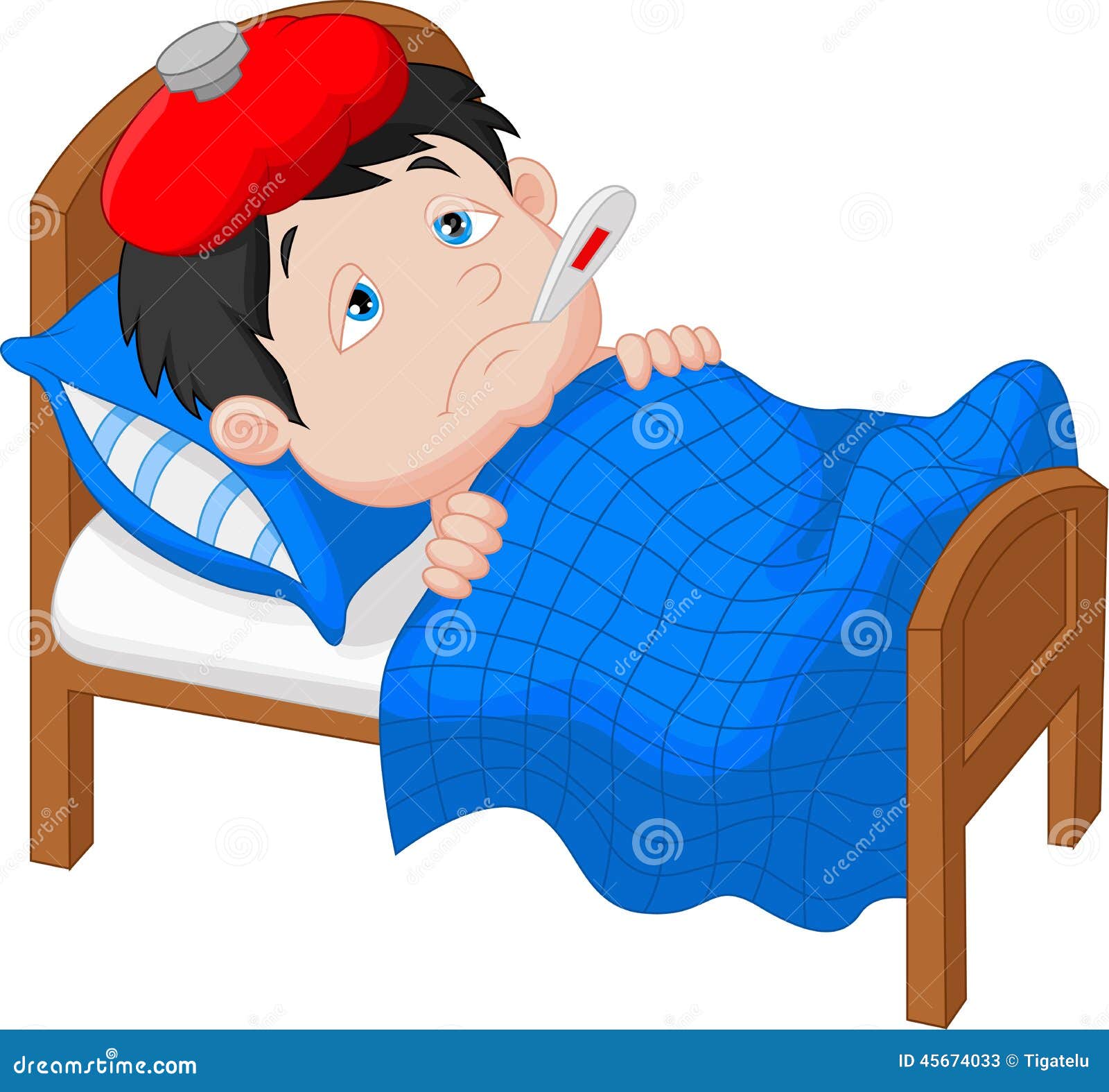 sick boy lying in bed