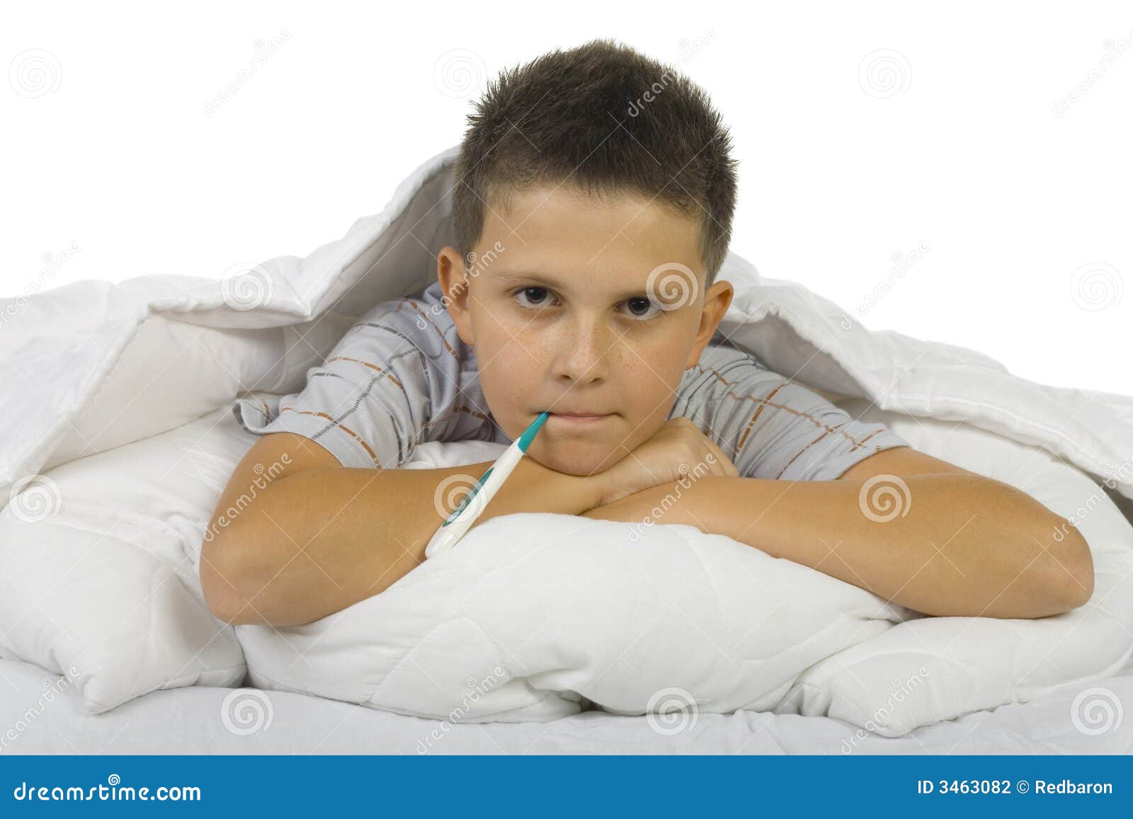Sick boy with thermometer stock photo. Image of caucasian 3463082