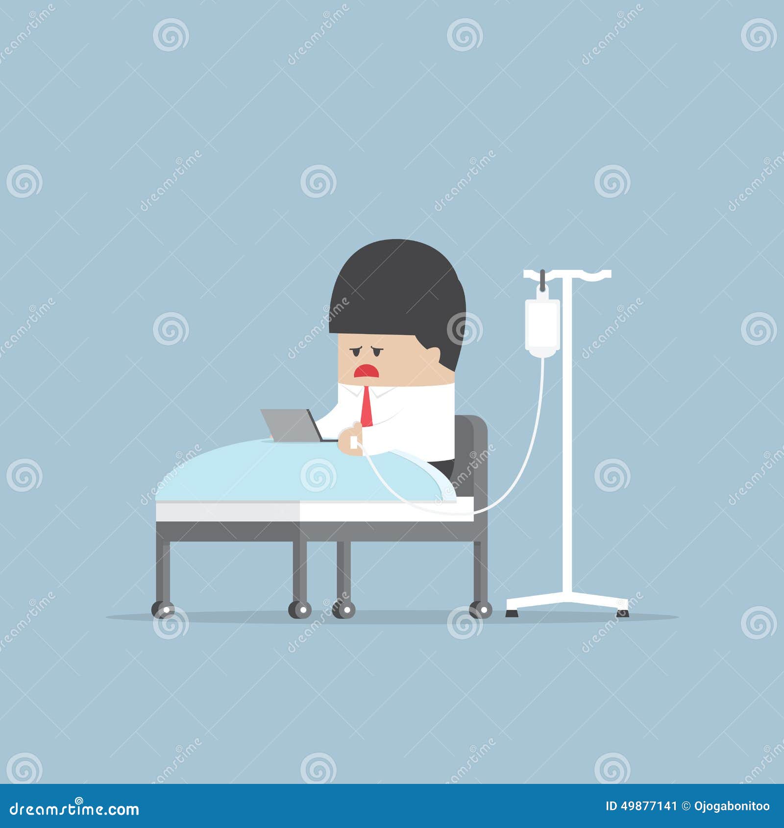 Sick Businessman Working Hard In Hospital Bed Illustration 49877141 -  Megapixl
